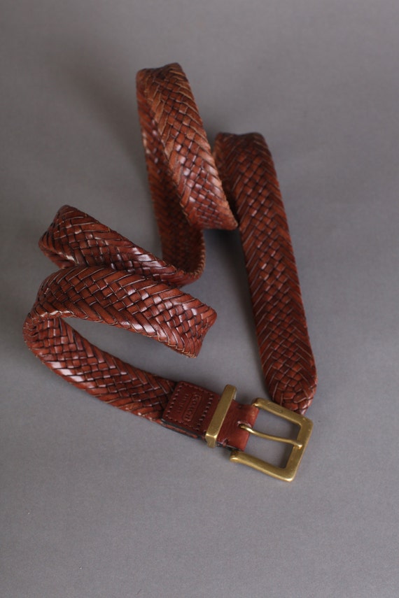 Men&#39;s Braided woven brown leather Coach belt Size by doubleprints