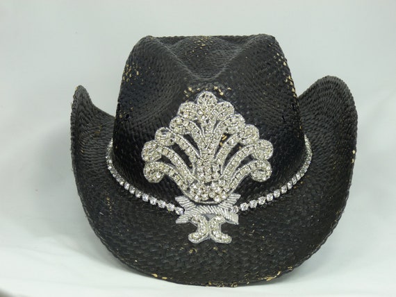 Black bling women's cowboy hat by Timetwochange on Etsy