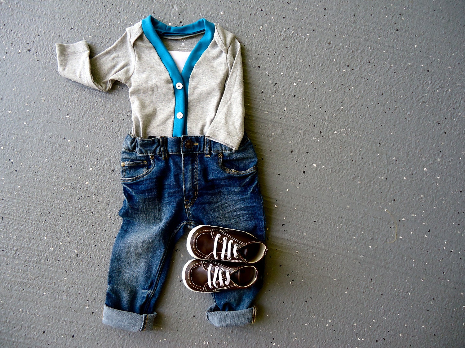 Baby Cardigan Onesie 6M Gray Preppy Baby Boy Sweater