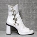 Vtg 90s White Cut Out Chunky Platform Peep Toe Ankle Boots 7 7.5 M