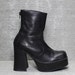 Vtg 90s Black Leather Chunk Heel Monster Platform Ankle Boots 8 8 1/2 8.5