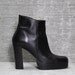 Vtg 90s Black Leather Chunk Heel Minimalist Platform Ankle Boots 6 1/2 6.5 7