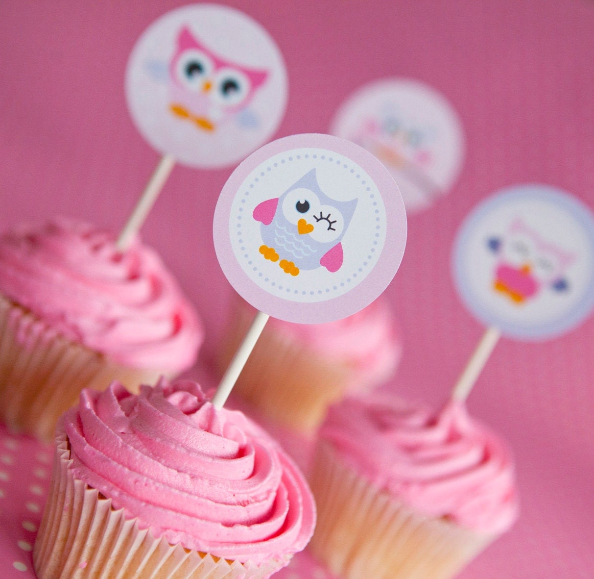 Owl Cupcake Toppers Cute Owl Toppers Pink Owl Cupcake