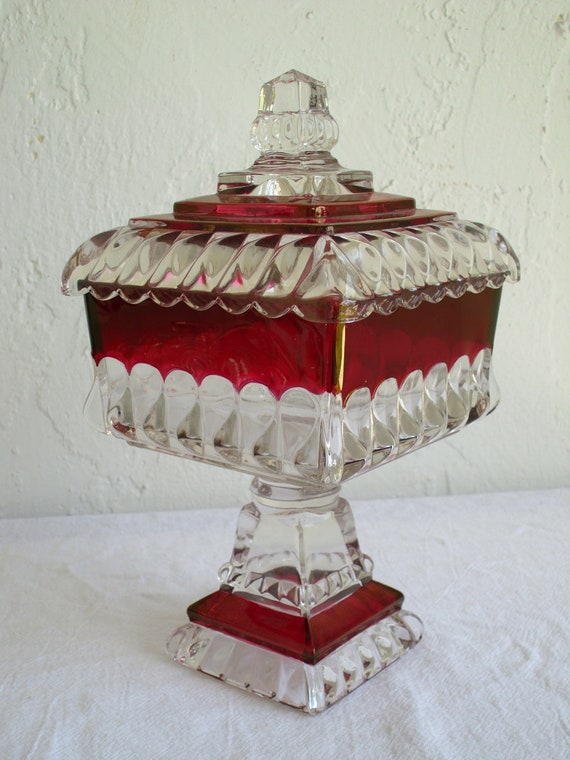 Westmoreland Ruby Flash Glass Wedding Compote Candy Dish w/