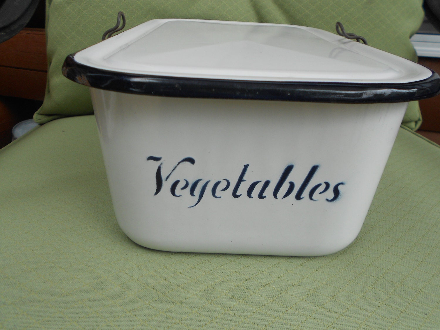 Vintage Porcelain Enamel Vegetable Bin by CottonCreekCottage