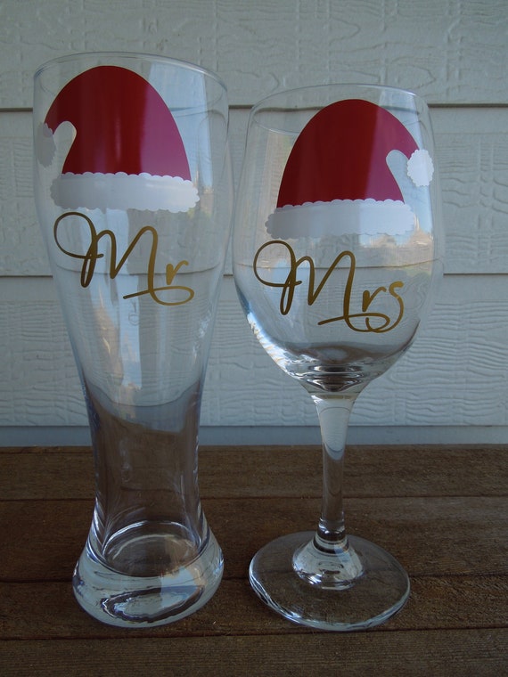 CHRISTMAS Mr and Mrs Wine Glass and Pilsner Wedding Shower