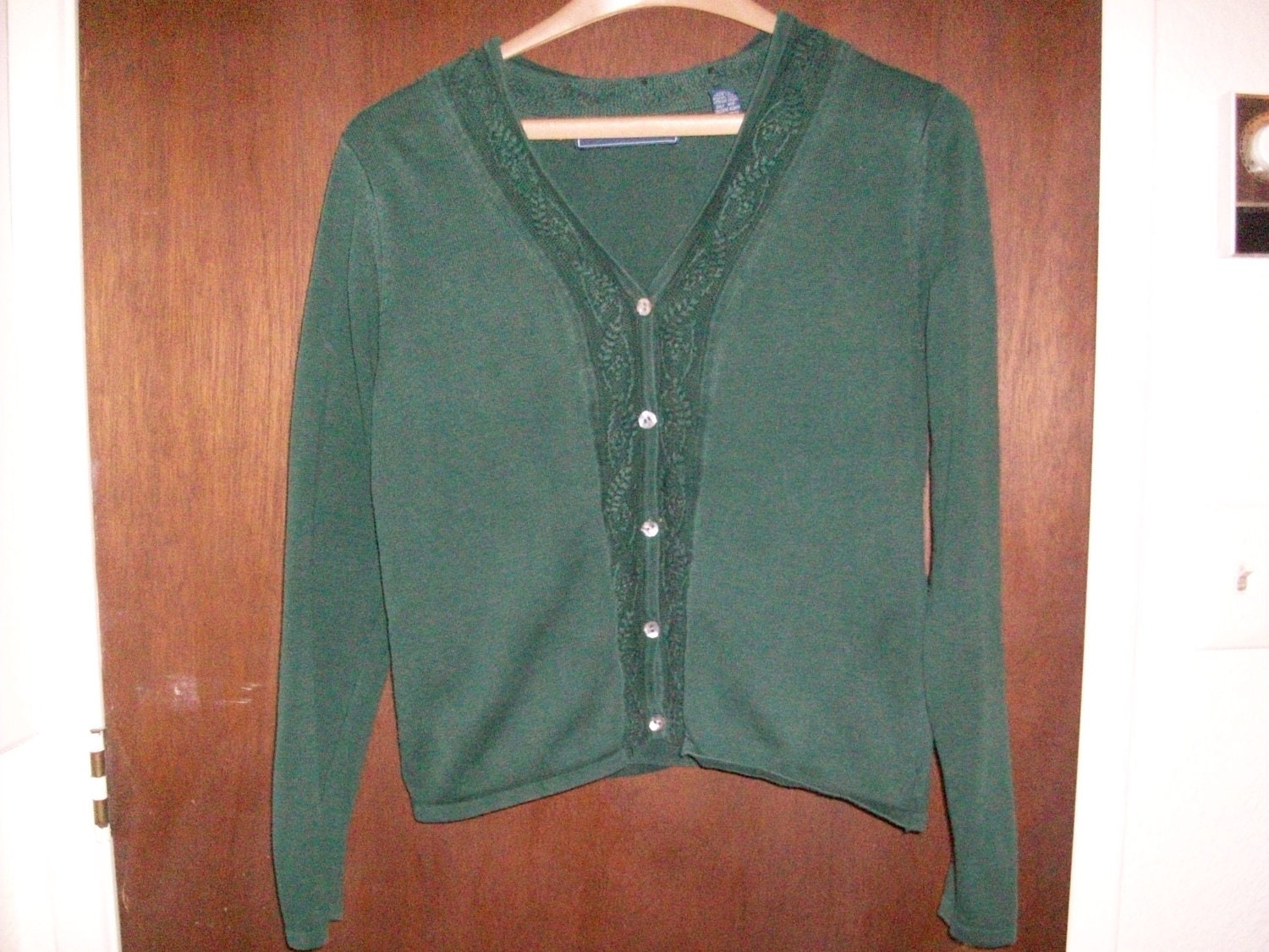 Forest Green Womens Embroidered Cardigan Size Medium