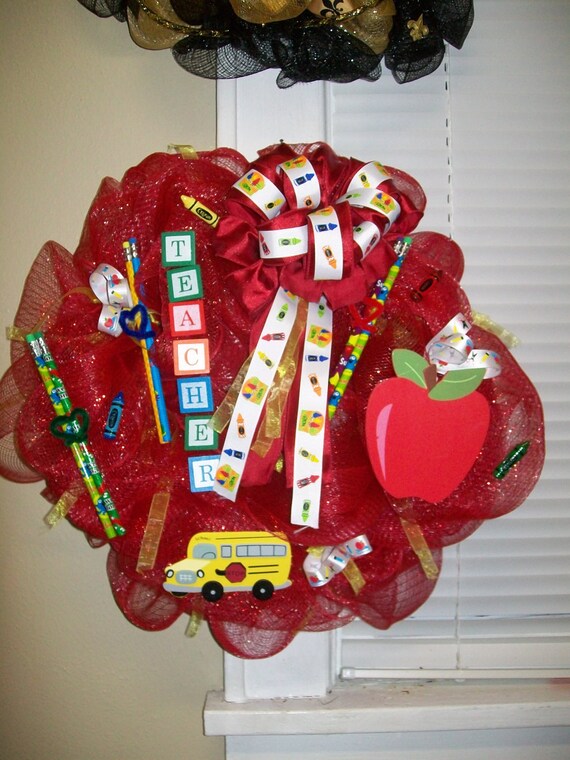 teacher deco mesh wreath back to school wreaths