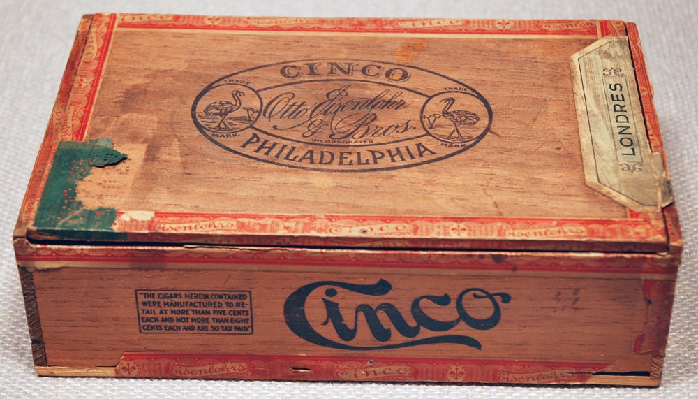 Vintage Otto Eisenlohr's Cinco Wooden Cigar Box