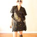 Vintage 1970s 70s black tunic mini dress, animal leopard print, hippie boho mini dress, caftan tunic dresses