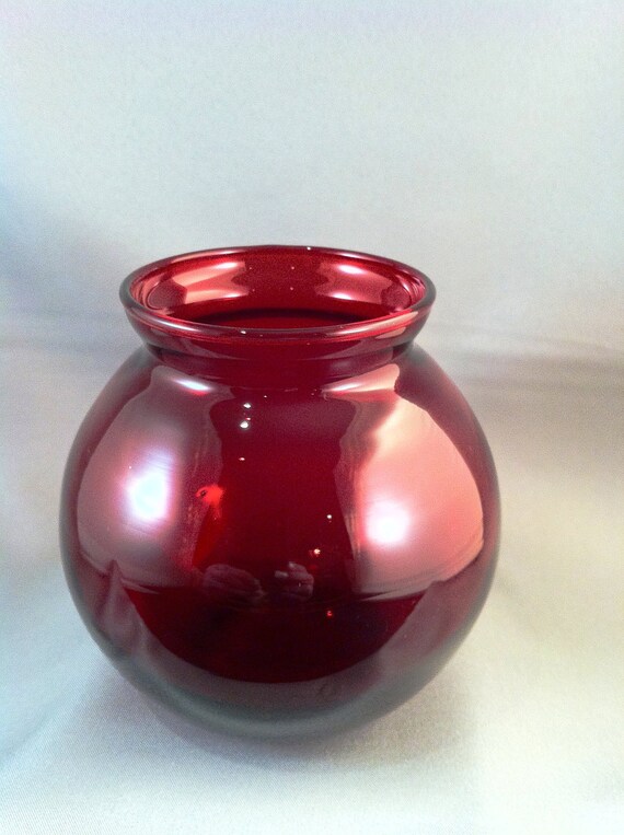Vintage Ruby Red Depression Glass Small Round Vase