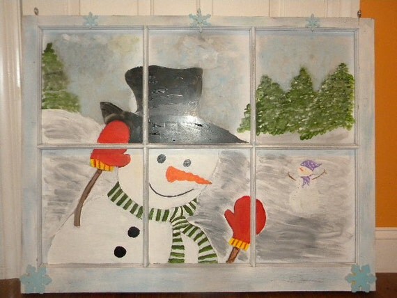 Items similar to Snowman Peeking In Painted Window Pane on Etsy