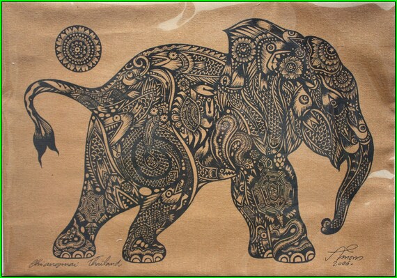 Thai Traditional Art Of Little Elephant Calf By Silkscreen   Il 570xN.387787323 Mn26 