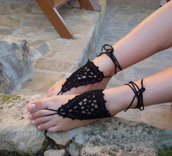 Black Barefoot Sandals Crochet Hippie Boho Beach
