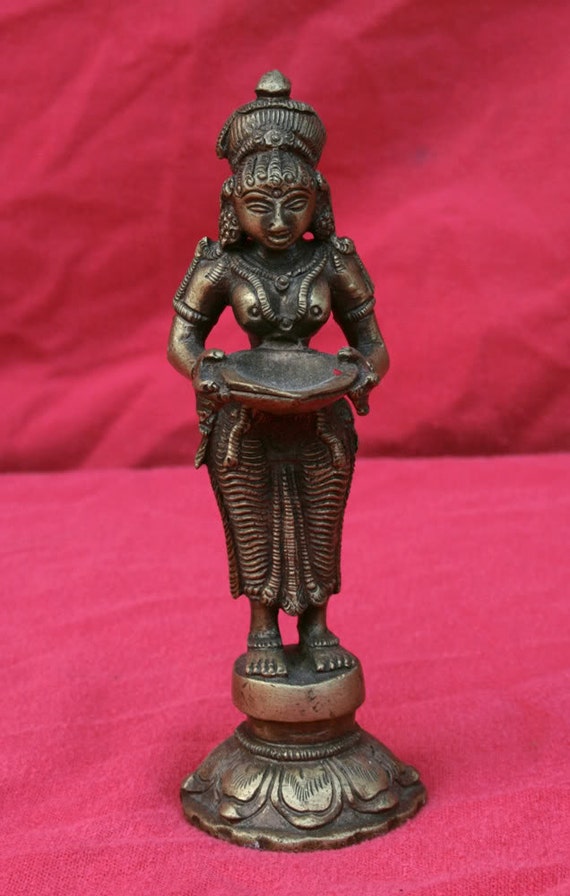 Antique Indian Brass or Bronze Figurine Goddess Oil by Mevlevi