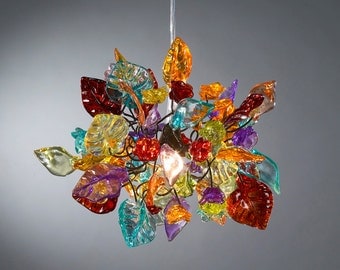 Colorful Ceiling Pendant light with flowers and leaves - Decorative Light for Bedroom, hall and bedside light.