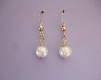 Freshwater Pearl Earrings, Drop Dangle Earrings, 14ct Gold Filled, 14kt Rolled Gold, Jewelry, UK Seller