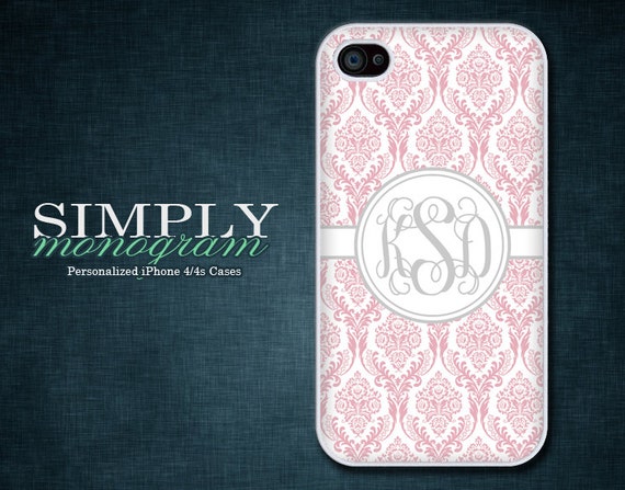 Monogram iPhone 4 Case iPhone 4s Case iPhone 5 Case iPhone 5s Case iPhone 5c Case - light pink damask monogram