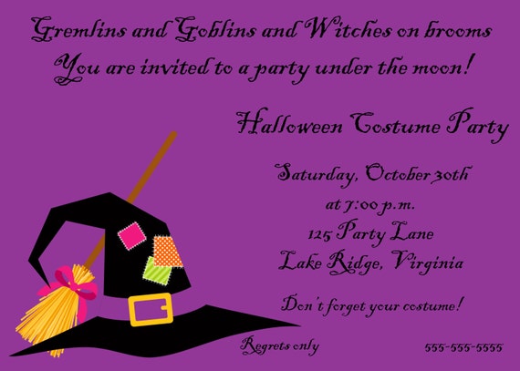 Printable Witch Hat and Broom Halloween Party Invitation Il_570xn