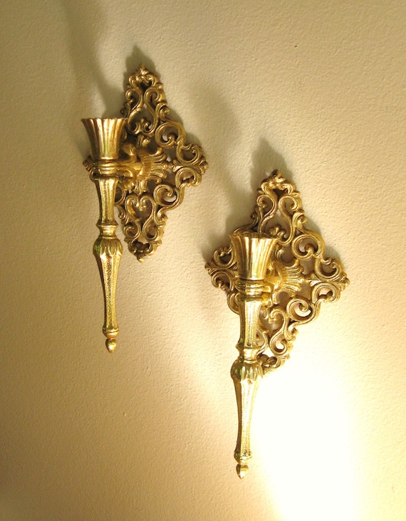 Vintage Ornate Gold Wall Sconces Hollywood Regency Sconces