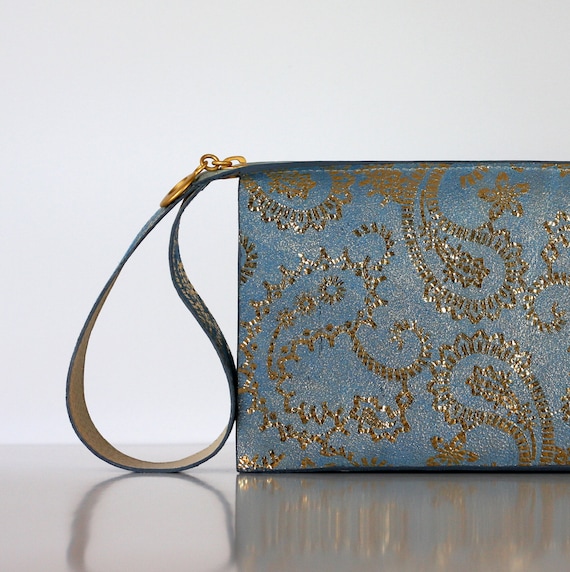 Items similar to Evening purse, blue wristlet clutch, leather purse ...