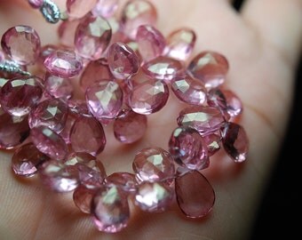 1/2 Strand,Finest Quality, MYSTIC Pink Quartz Faceted Pear Shape Briolettes,9-10mm