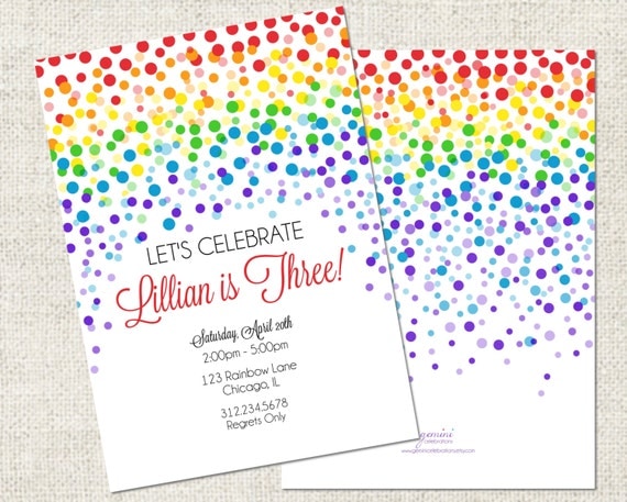 Rainbow Confetti Birthday Invitation Printable Rainbow