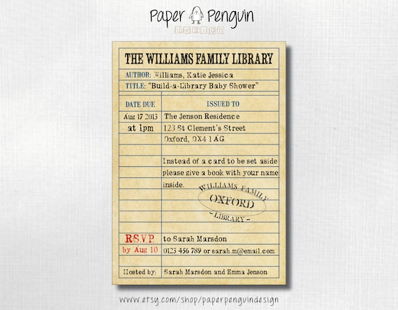 Build a Library Book Themed Baby Shower Invitation - Bring a Book ...