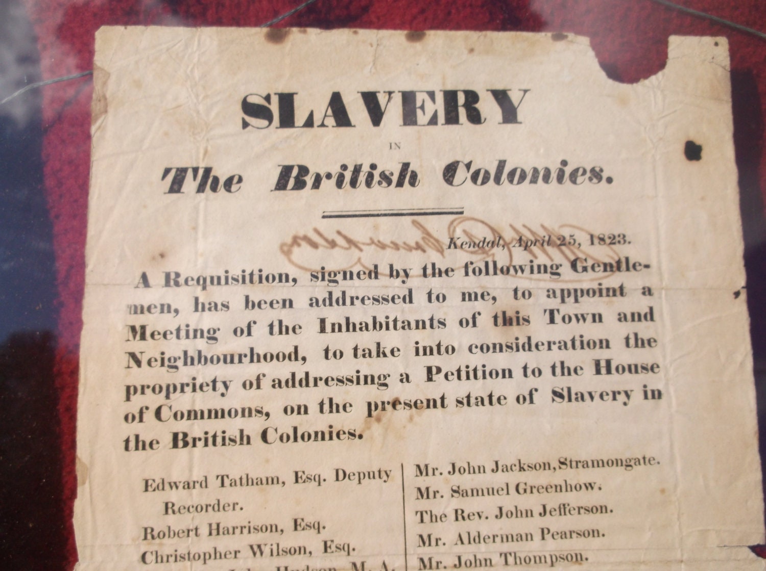 Slavery in the British Colonies 1823. Broadside Issued by