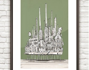 The Old Refinary I, Surrealism, architectural Drawing, Architecture sketch