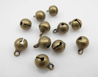 100pcs Bell Charms, 6mm Antique Brass Bell Charms Pendants- It Can Make a Sound