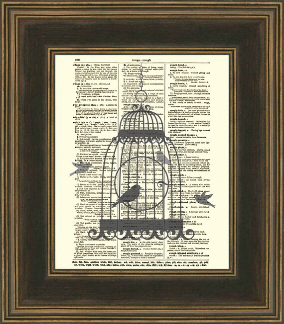 Dictionary Art Print Bird Cage Print Bird Silhouette