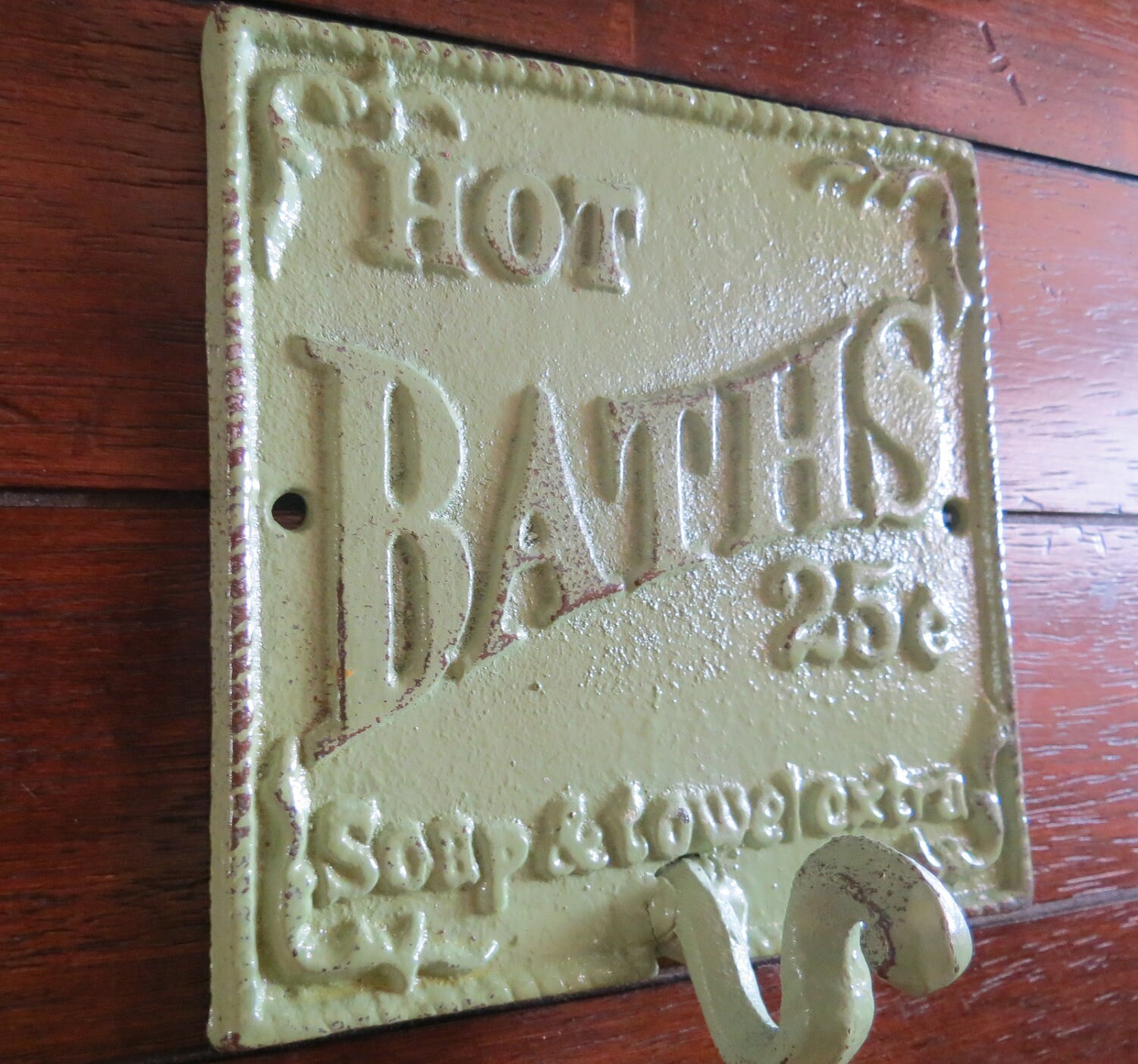 Shabby Chic Bathroom Hook / Cast Iron Sign / Towel Wall Hanger