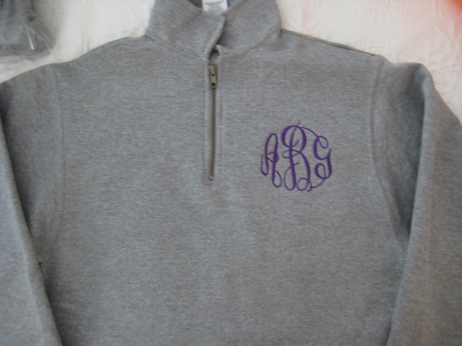 1/4 zip sweatshirt with monogram gray white by SarahbellesandBeaus