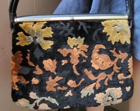 vtg 1960's carpet bag autumn colors perfect condition gold orange black green Fall Sale