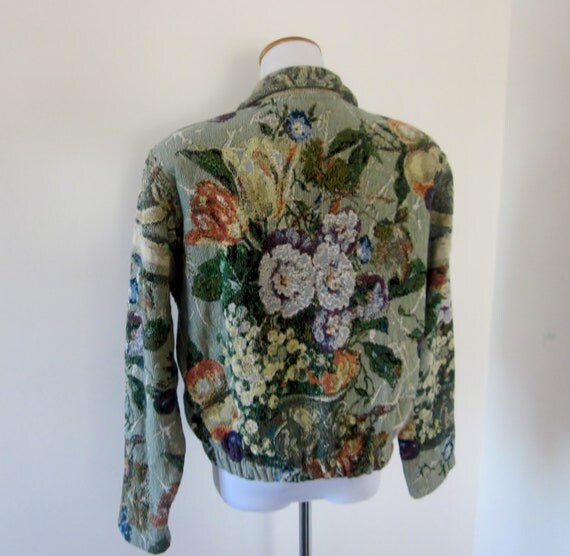 Vintage Tapestry Jacket Floral Cropped Jacket USA Womens Size