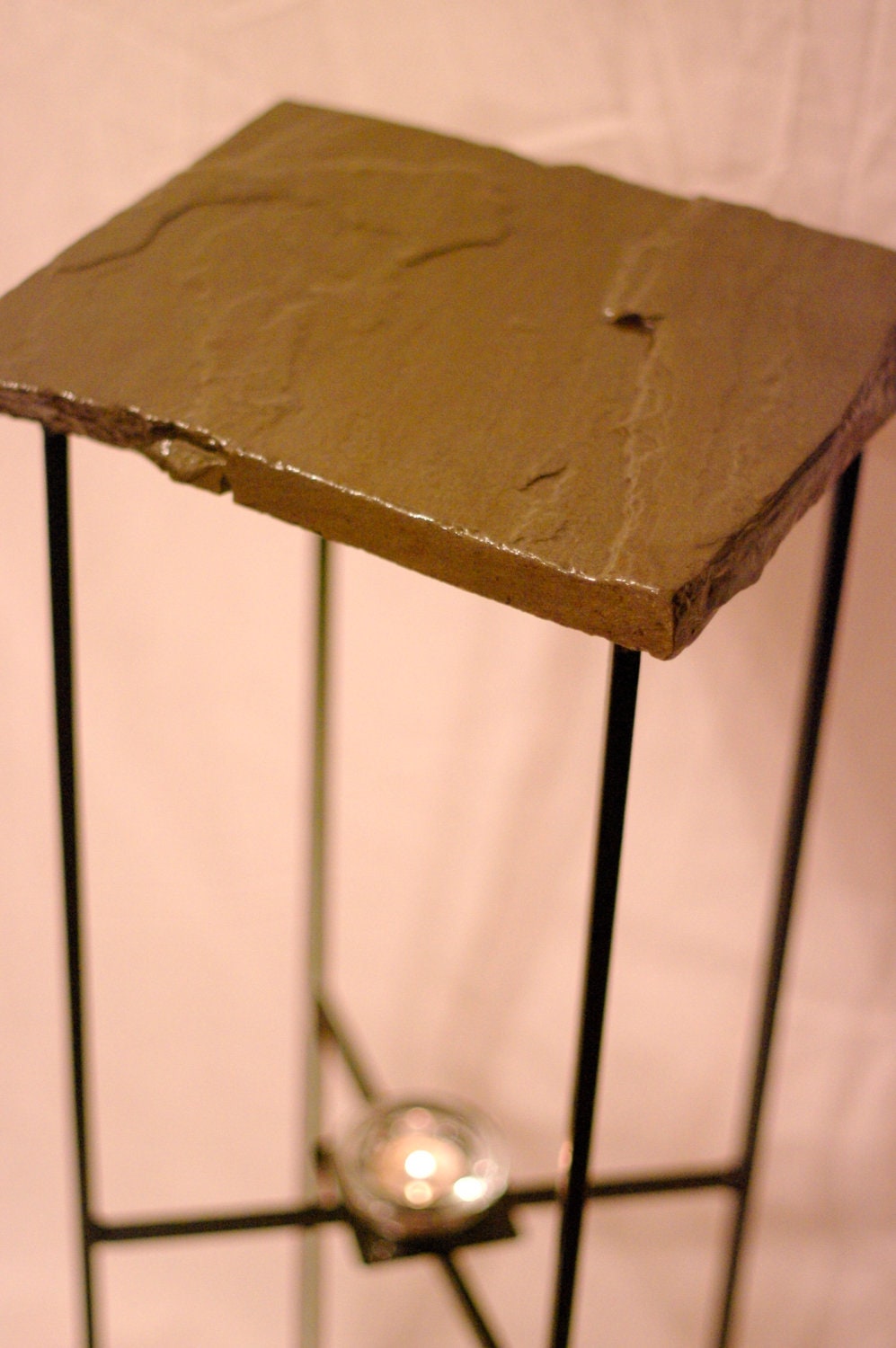 Wrought Iron and Stone Accent Table