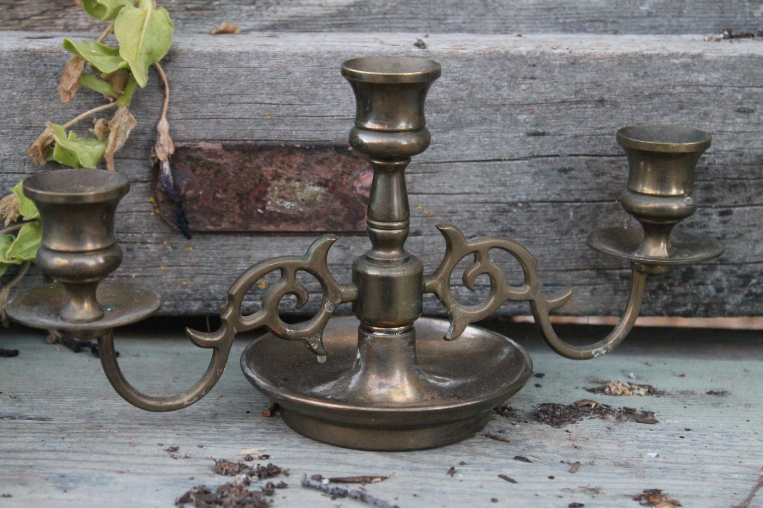 Vintage Art Deco Brass Candle Holders