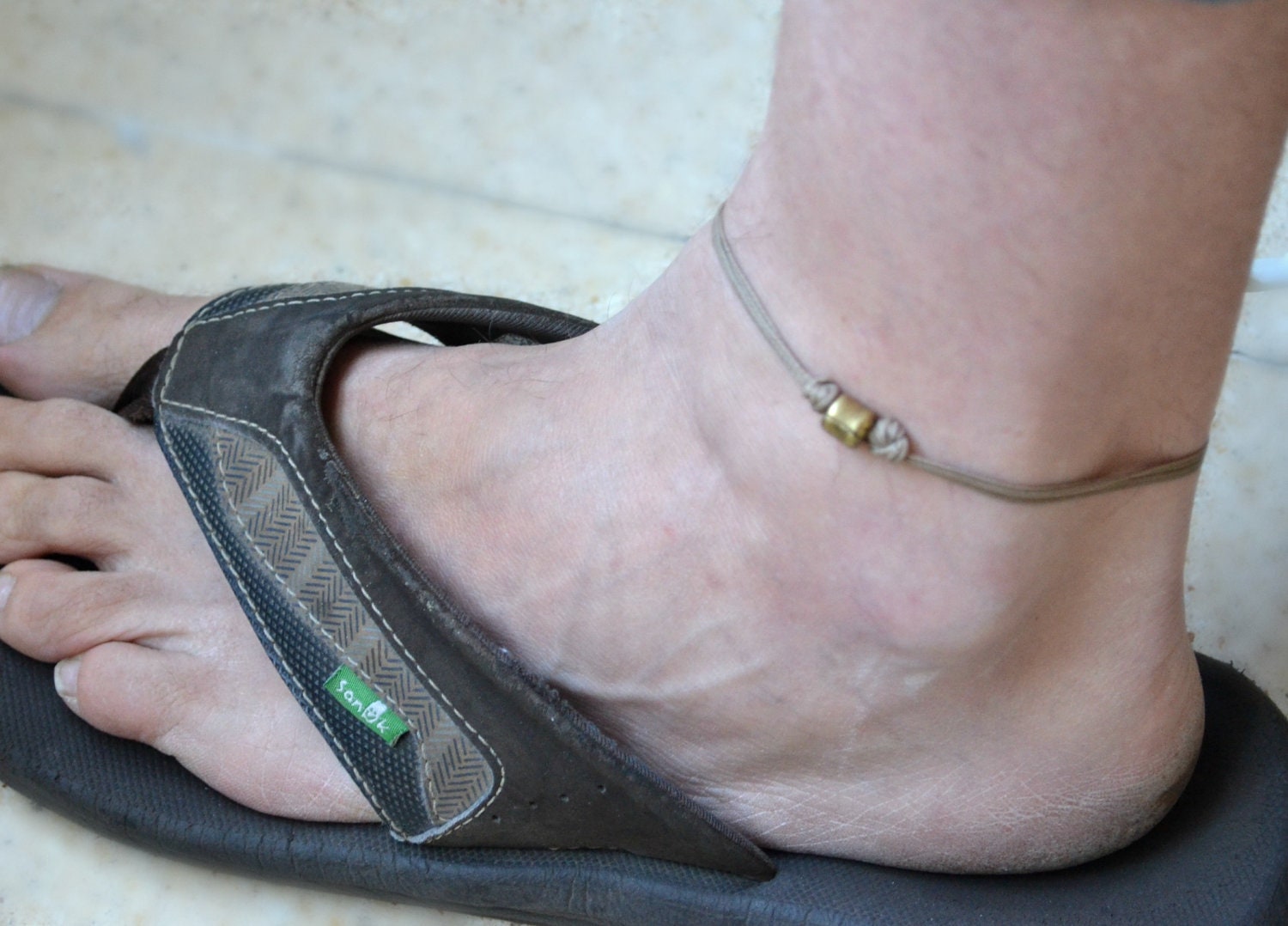Anklet for men men's anklet with a bronze tube charm and