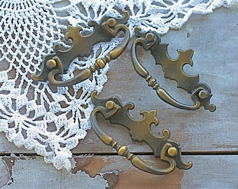 Set of Three Brass Heavy Duty Drawer Pulls Hardware