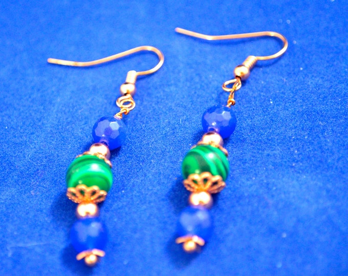 Sapphire & Malachite Earrings E116