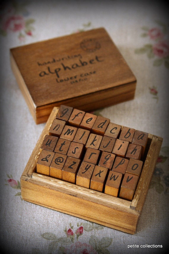 Antique Style Wood Stamp Set Alphabet Lowercase Letters