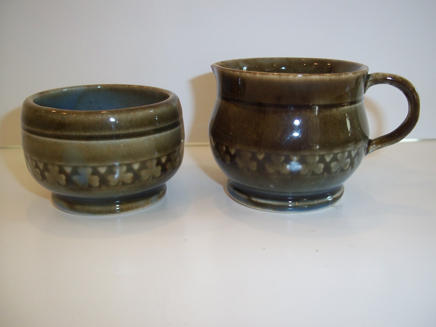 Vintage Irish Wade Pottery Shamrock pattern creamer and sugar