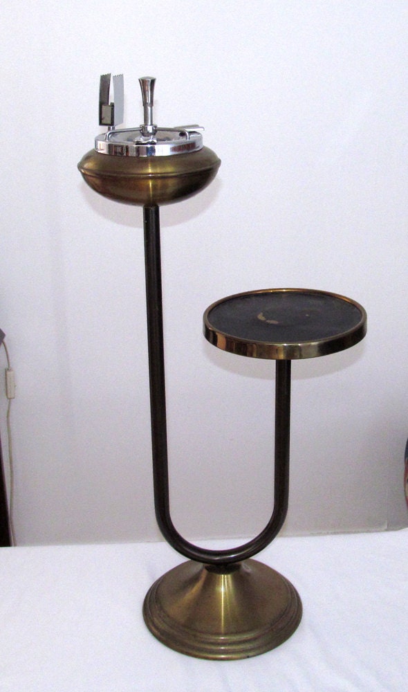 Unique Standing Ashtray Metallic Vintage 1950s 71 cm H
