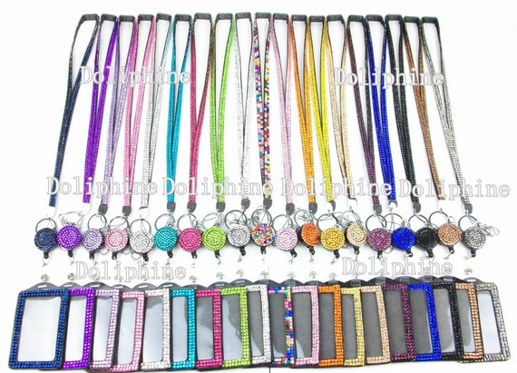 Breakaway 3 in 1 Multi Colors Bling Rhinestone LANYARD with Retractable Reel & Vertical Badge Holder