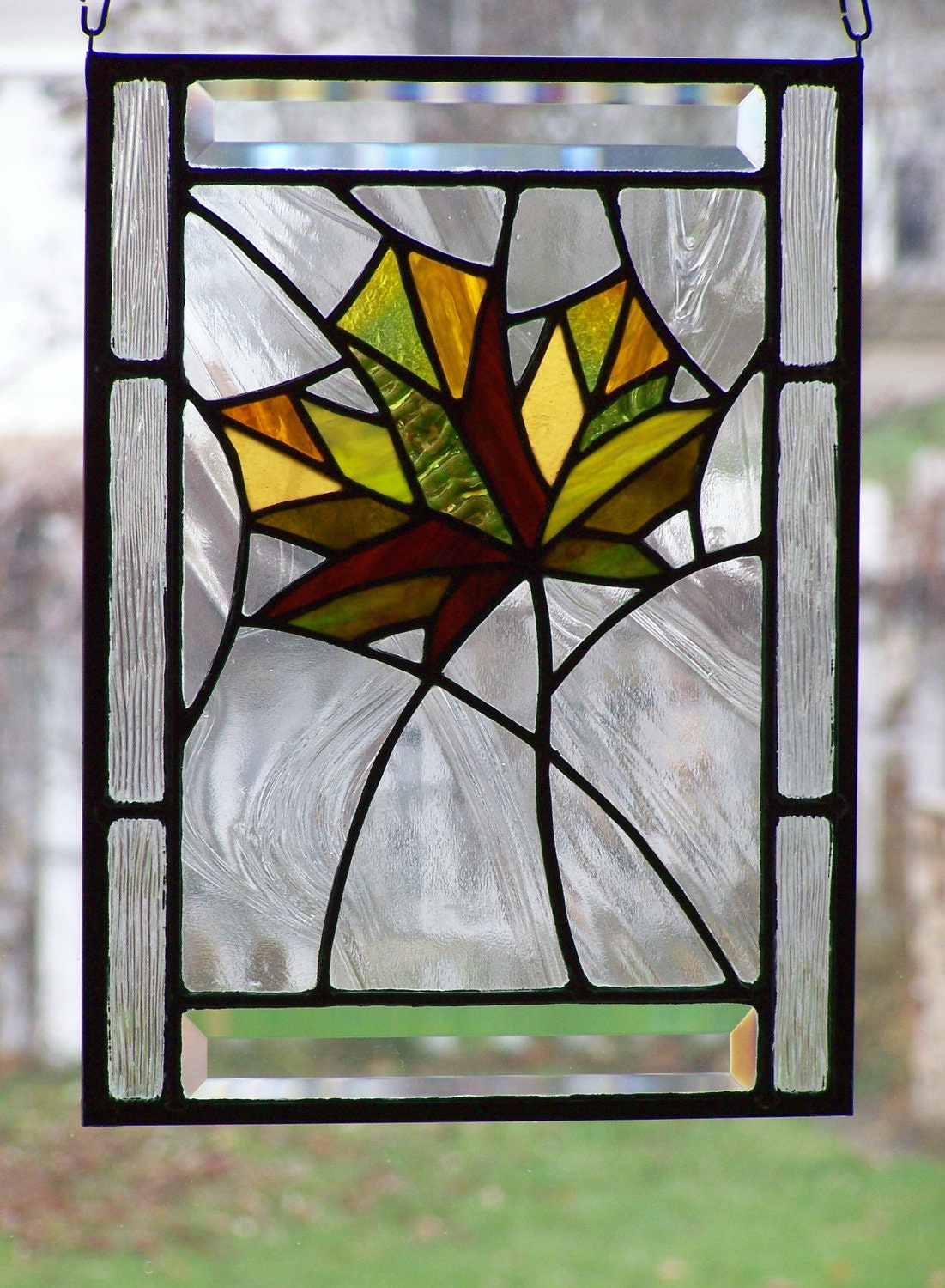 Stained Glass Panel Autumn Maple Leaf Holiday Fall Home