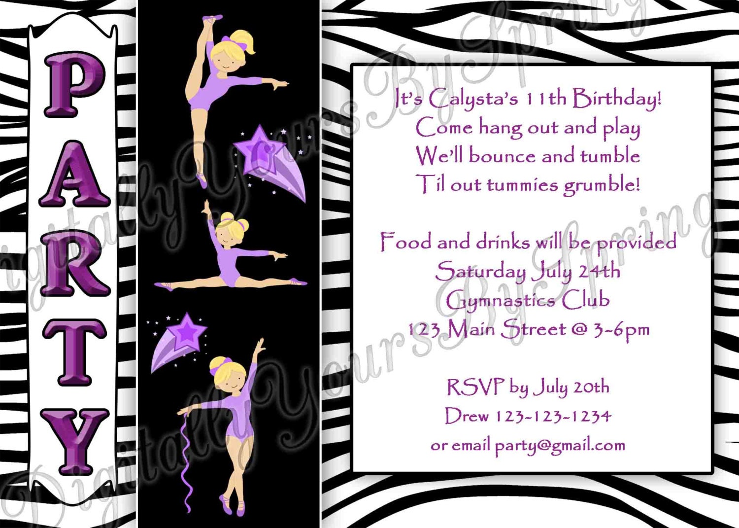 Printable Gymnastics Birthday Party Digital Invitation You