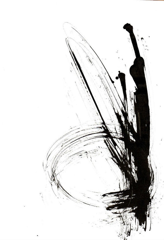 Original abstract ink drawing on paper A4. Movement / wind