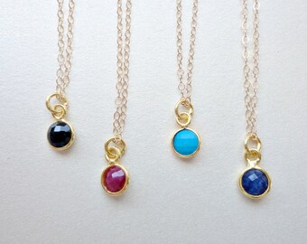 Tiny stone necklace - Gold filled chain, Onyx, Ruby, Turquoise ...