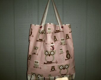 Owl Tote Bag, Pink, Owl Diaper Bag, Baby and Mommy Tote Bag, New